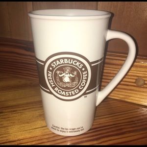 2007 Starbucks Mug Cup Fresh Roasted Coffee White Brown Retro Siren 16 OZ